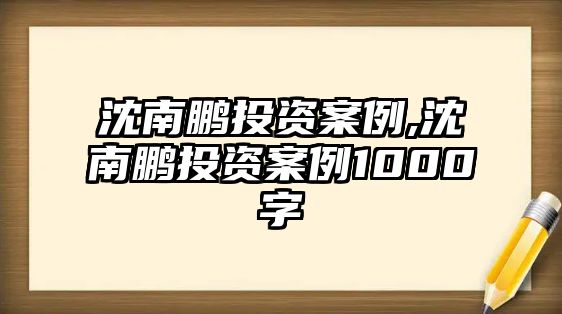 沈南鵬投資案例,沈南鵬投資案例1000字