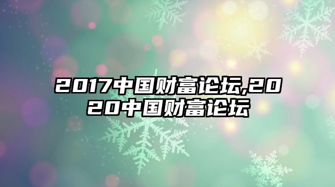 2017中國財富論壇,2020中國財富論壇