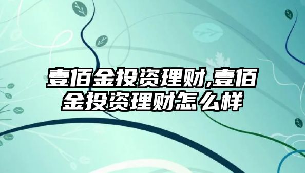 壹佰金投資理財,壹佰金投資理財怎么樣