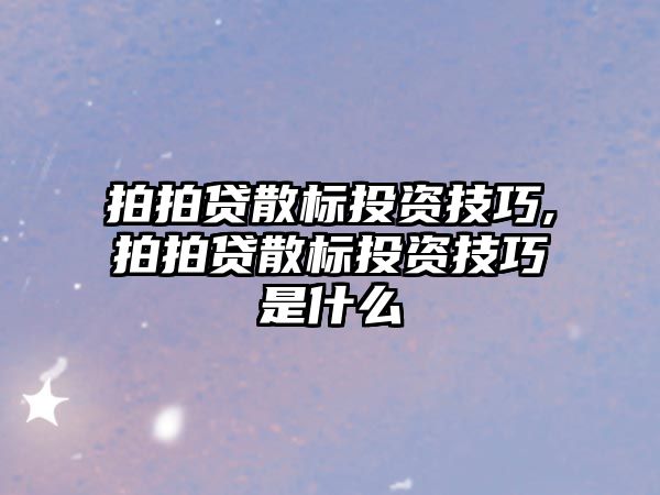 拍拍貸散標投資技巧,拍拍貸散標投資技巧是什么