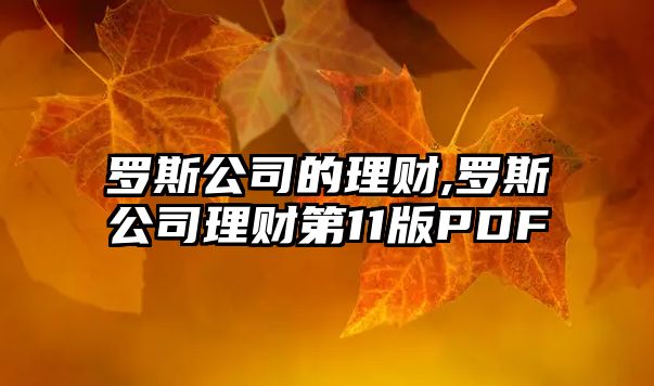 羅斯公司的理財(cái),羅斯公司理財(cái)?shù)?1版PDF