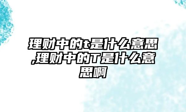 理財中的t是什么意思,理財中的T是什么意思啊