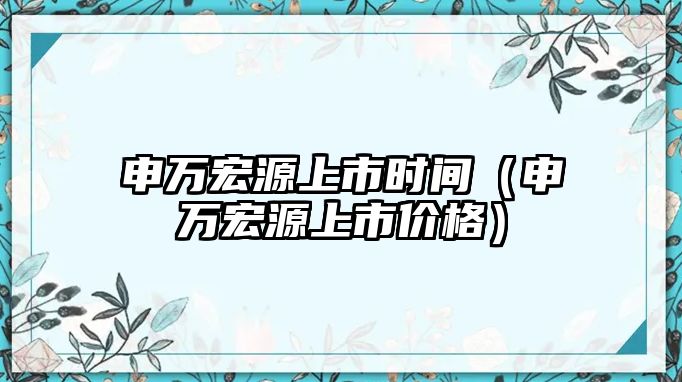 申萬宏源上市時間（申萬宏源上市價格）