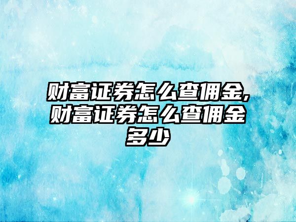 財富證券怎么查傭金,財富證券怎么查傭金多少