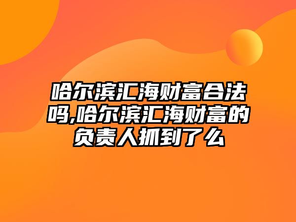 哈爾濱匯海財富合法嗎,哈爾濱匯海財富的負責人抓到了么