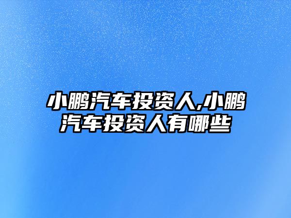 小鵬汽車投資人,小鵬汽車投資人有哪些