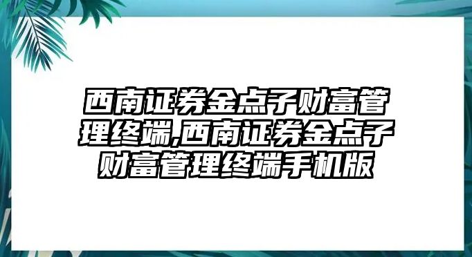 西南證券金點子財富管理終端,西南證券金點子財富管理終端手機(jī)版