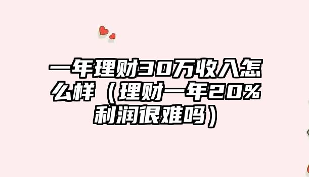 一年理財(cái)30萬收入怎么樣（理財(cái)一年20%利潤很難嗎）