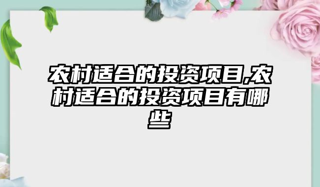 農(nóng)村適合的投資項目,農(nóng)村適合的投資項目有哪些