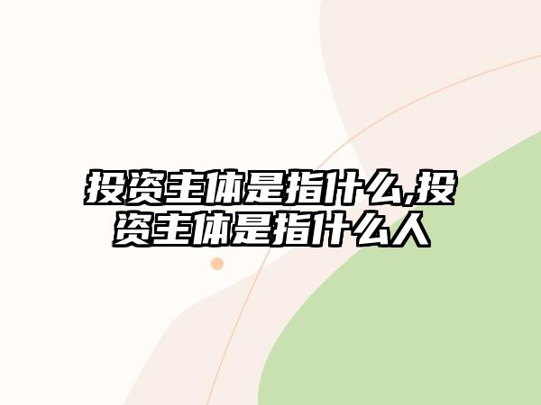 投資主體是指什么,投資主體是指什么人