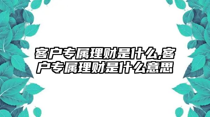 客戶專屬理財是什么,客戶專屬理財是什么意思