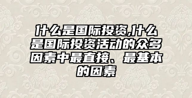 什么是國際投資,什么是國際投資活動的眾多因素中最直接,、最基本的因素