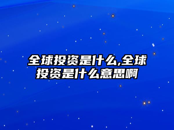 全球投資是什么,全球投資是什么意思啊