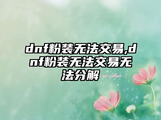 dnf粉裝無(wú)法交易,dnf粉裝無(wú)法交易無(wú)法分解