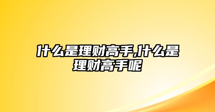 什么是理財高手,什么是理財高手呢