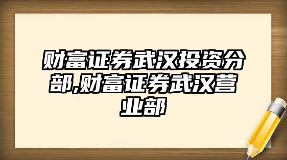 財(cái)富證券武漢投資分部,財(cái)富證券武漢營(yíng)業(yè)部