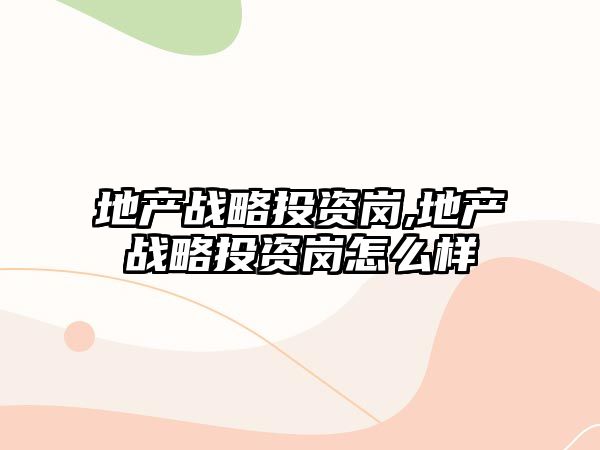 地產(chǎn)戰(zhàn)略投資崗,地產(chǎn)戰(zhàn)略投資崗怎么樣