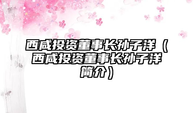 西咸投資董事長(zhǎng)孫子洋（西咸投資董事長(zhǎng)孫子洋簡(jiǎn)介）