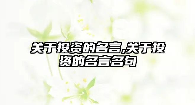 關(guān)于投資的名言,關(guān)于投資的名言名句