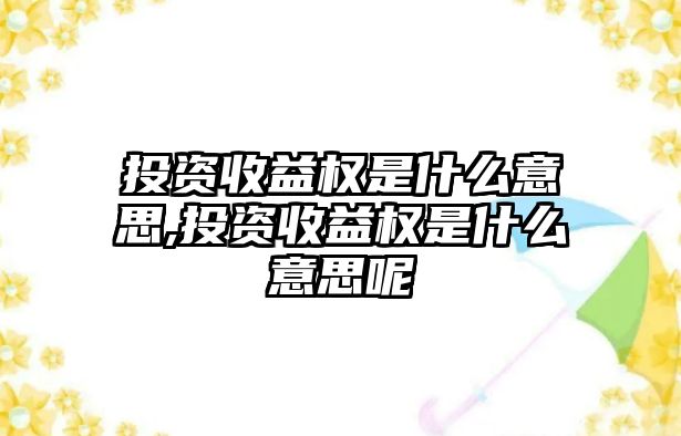 投資收益權(quán)是什么意思,投資收益權(quán)是什么意思呢