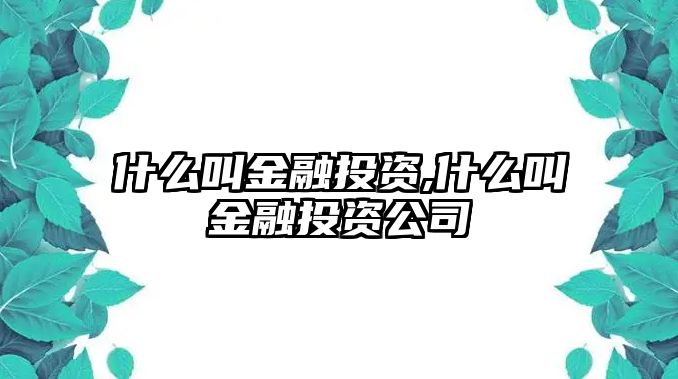 什么叫金融投資,什么叫金融投資公司