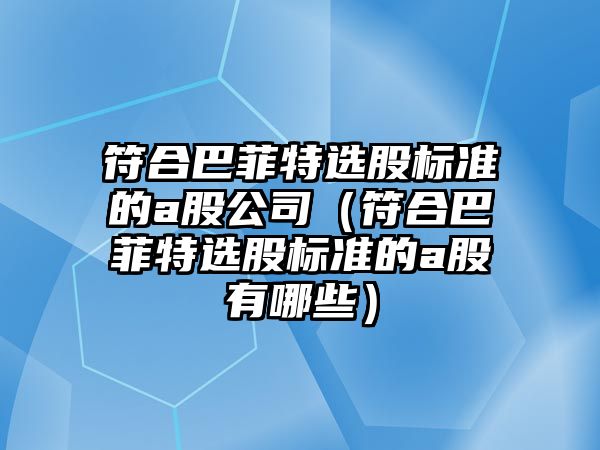 符合巴菲特選股標準的a股公司（符合巴菲特選股標準的a股有哪些）