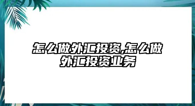 怎么做外匯投資,怎么做外匯投資業(yè)務(wù)