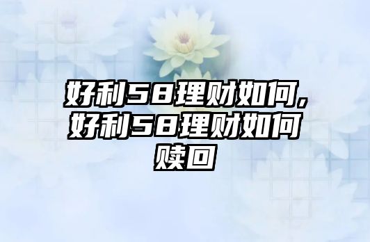 好利58理財如何,好利58理財如何贖回