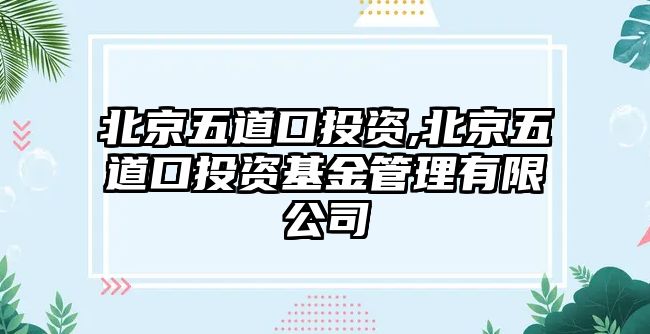 北京五道口投資,北京五道口投資基金管理有限公司