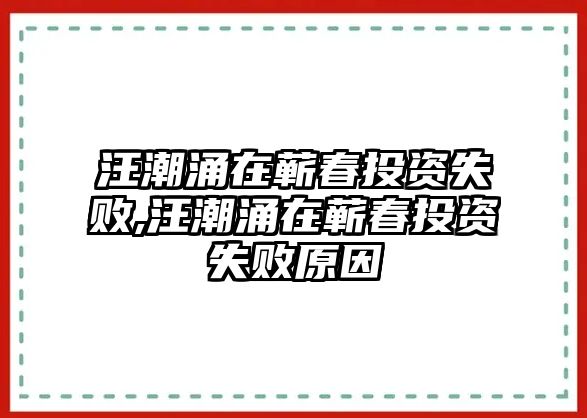 汪潮涌在蘄春投資失敗,汪潮涌在蘄春投資失敗原因