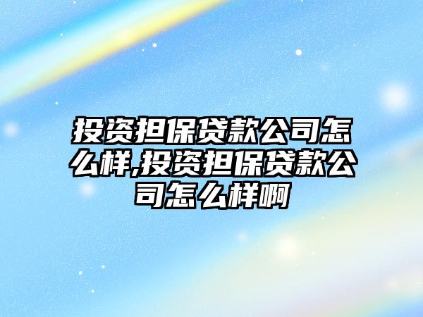 投資擔保貸款公司怎么樣,投資擔保貸款公司怎么樣啊