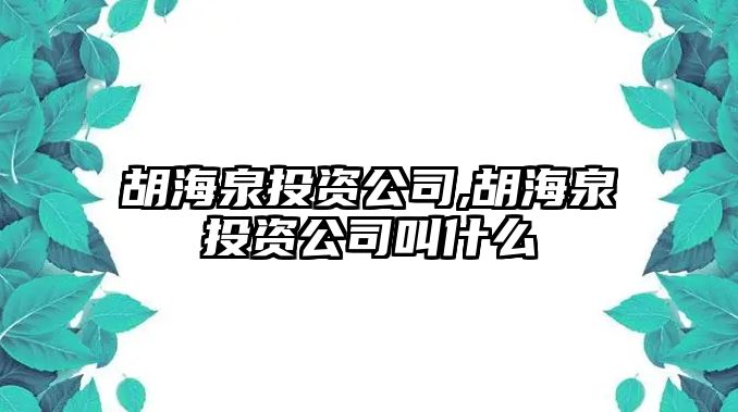 胡海泉投資公司,胡海泉投資公司叫什么