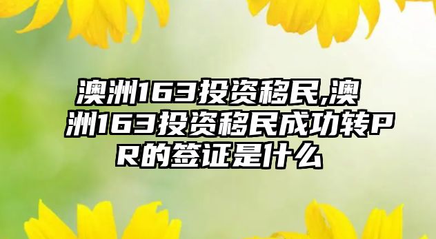 澳洲163投資移民,澳洲163投資移民成功轉(zhuǎn)PR的簽證是什么