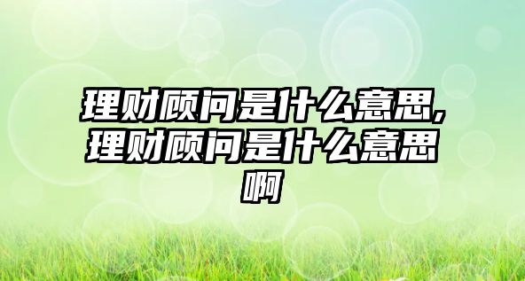 理財(cái)顧問(wèn)是什么意思,理財(cái)顧問(wèn)是什么意思啊