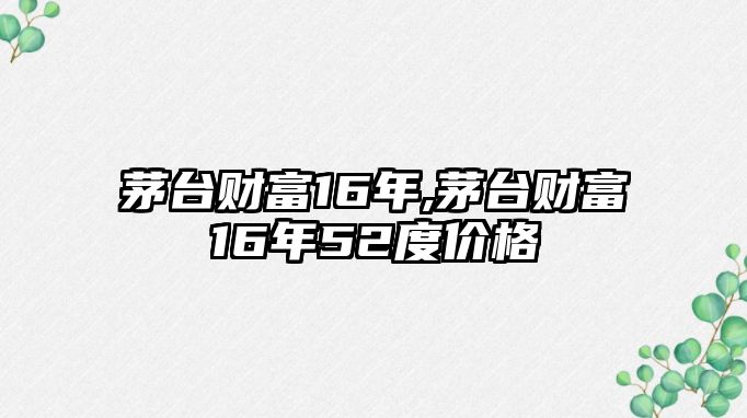 茅臺(tái)財(cái)富16年,茅臺(tái)財(cái)富16年52度價(jià)格