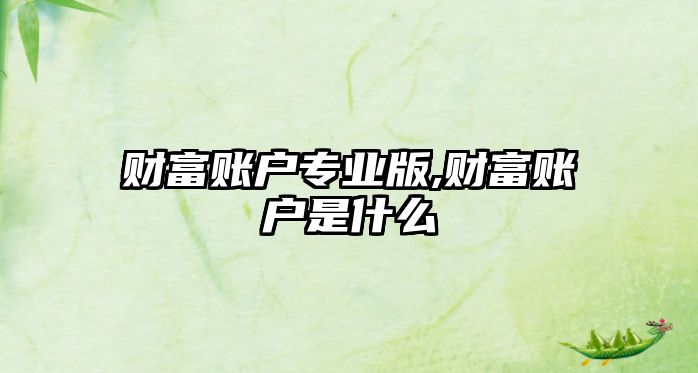 財富賬戶專業(yè)版,財富賬戶是什么