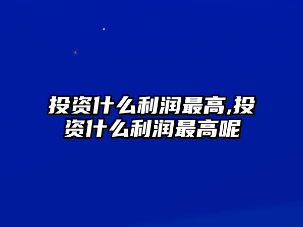 投資什么利潤最高,投資什么利潤最高呢