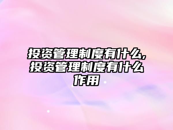 投資管理制度有什么,投資管理制度有什么作用