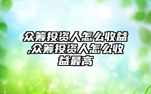 眾籌投資人怎么收益,眾籌投資人怎么收益最高