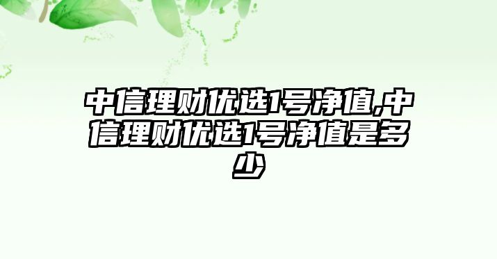 中信理財優(yōu)選1號凈值,中信理財優(yōu)選1號凈值是多少