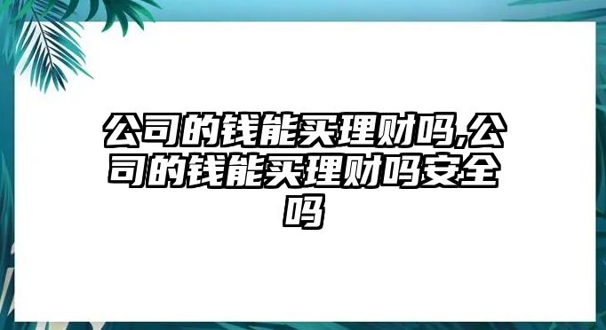 公司的錢能買理財嗎,公司的錢能買理財嗎安全嗎