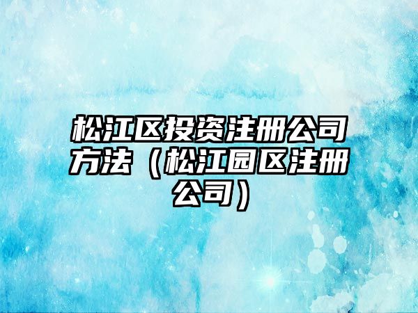 松江區(qū)投資注冊公司方法（松江園區(qū)注冊公司）