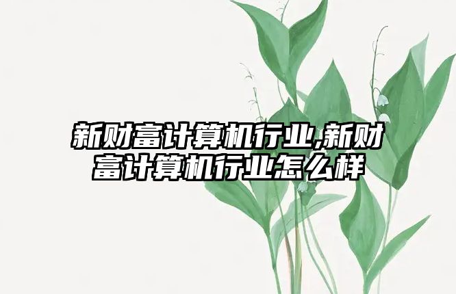 新財富計算機行業(yè),新財富計算機行業(yè)怎么樣