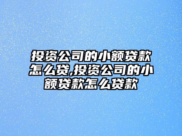 投資公司的小額貸款怎么貸,投資公司的小額貸款怎么貸款