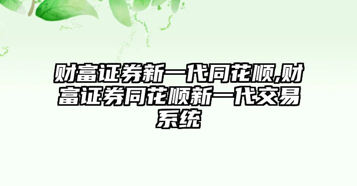 財富證券新一代同花順,財富證券同花順新一代交易系統(tǒng)