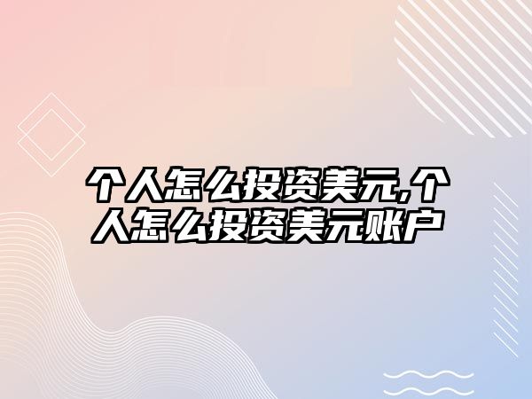 個人怎么投資美元,個人怎么投資美元賬戶