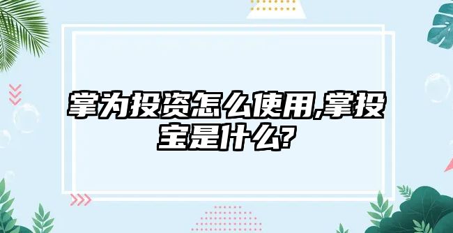 掌為投資怎么使用,掌投寶是什么?