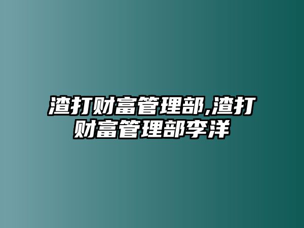 渣打財(cái)富管理部,渣打財(cái)富管理部李洋