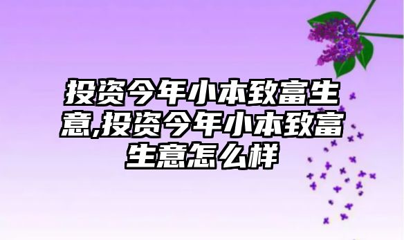 投資今年小本致富生意,投資今年小本致富生意怎么樣