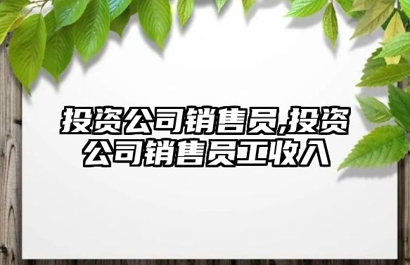 投資公司銷售員,投資公司銷售員工收入